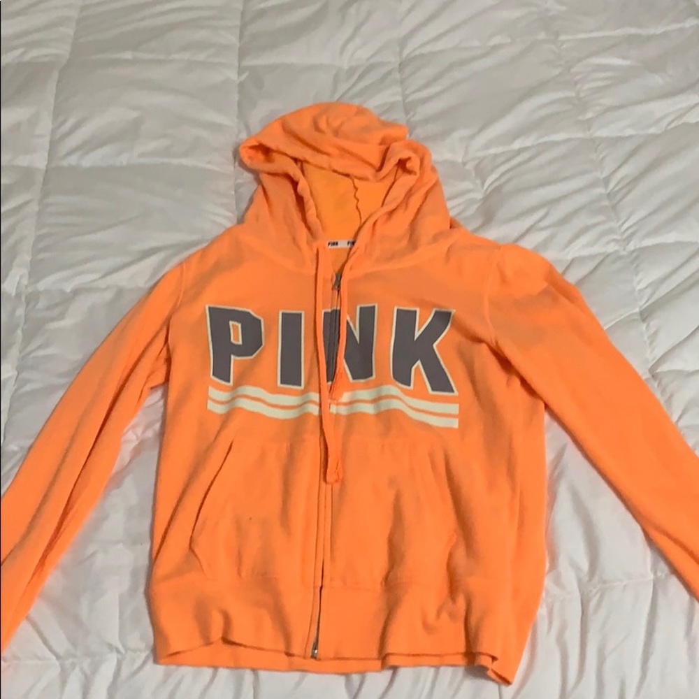 Neon orange zip up sweater